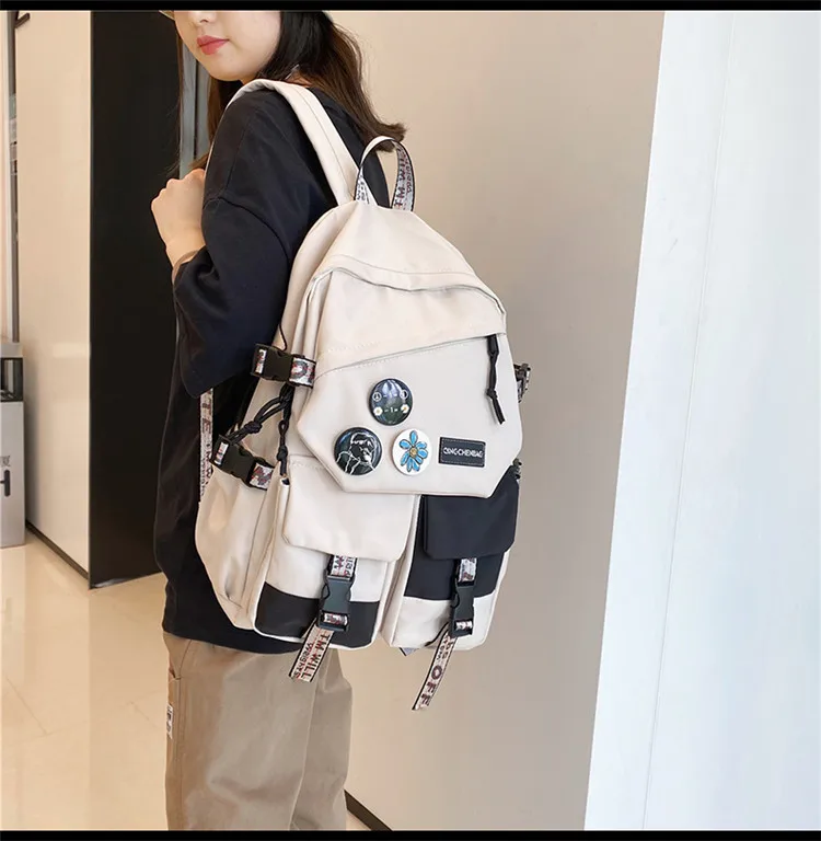 

2023 Fashion waterproof nylon women's backpack Girls travel large capacity Student Men's personality splicing color laptop bag