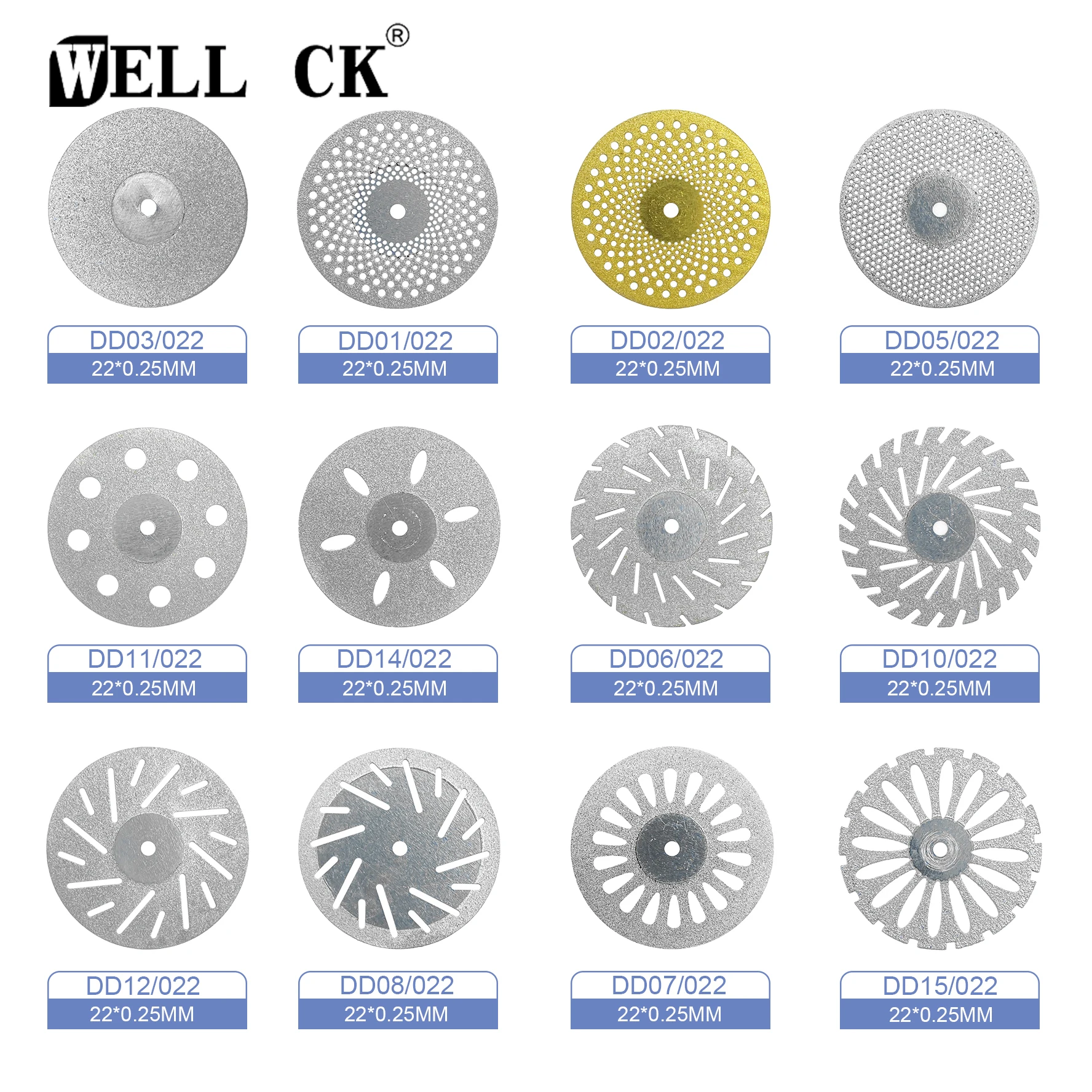 Wellck 5pcs Dental Lab Diamond Disc 0.25mm Ultrathin Double Side Grit