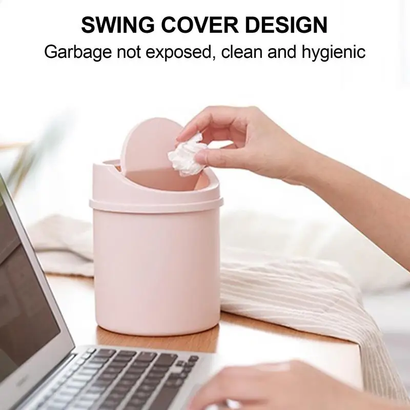 1pcs Mini Desktop Bin Small Trash Can Tube With Cover Bedroom Trash Can Garbage Can Clean Storage Box Home Desk