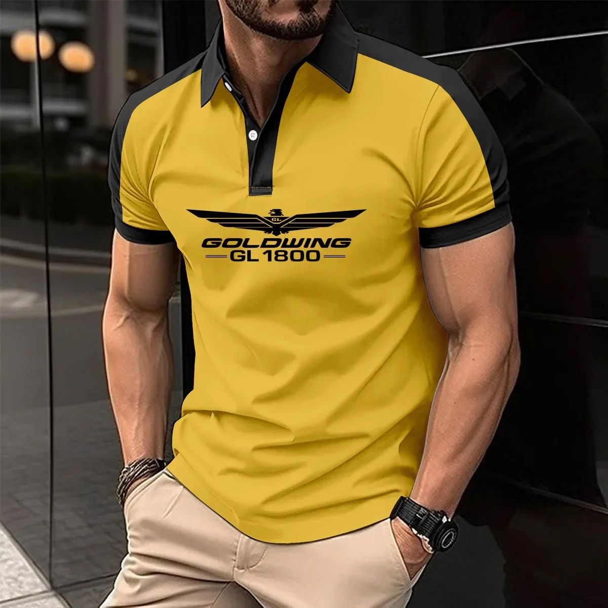 Description Picture 5 of itemHarajuku men's shirt 2024 cotton POLO shirt for men Golden Wing gl1800 Color matching Casual sports Korean short sleeve shirt