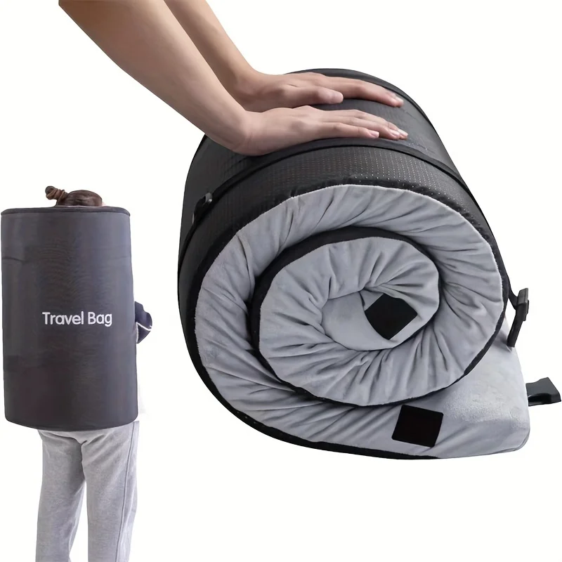 

Memory Foam Gray Camping Mattress, Double Portable Roll-up Camping Sleeping Hat With Waterproof And Non-slip Bottom, Camping Car