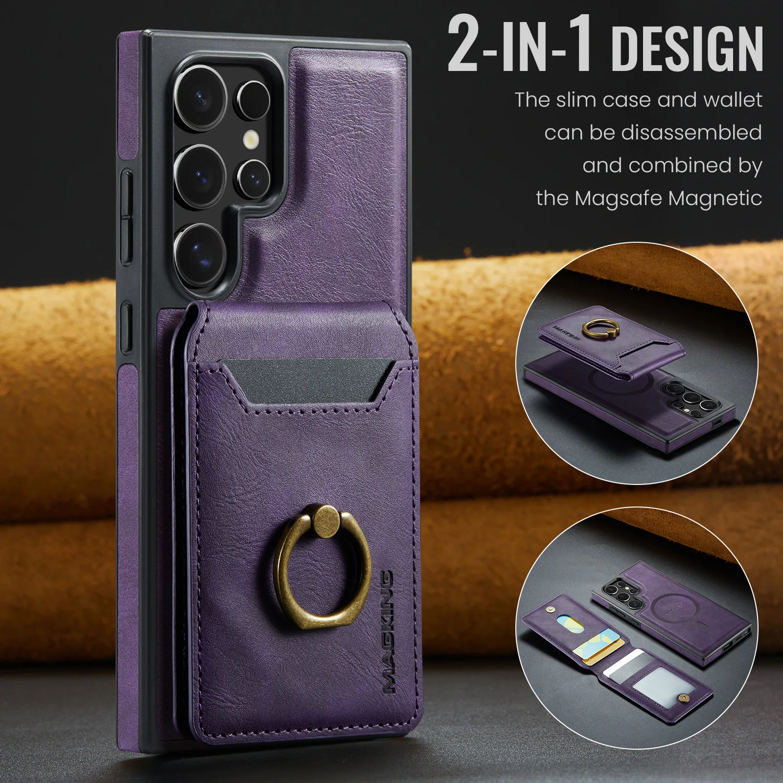 Leather Magnetic Phone Case with Card Holder and Stand