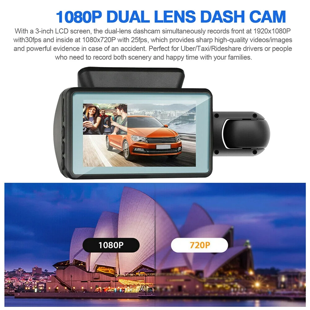 Car dash cam Dual Lens Dash Cam Car DVR Front and Inside Camera Video Driving Recorder Parking Monitor Night Vision G-Sensor 1080P