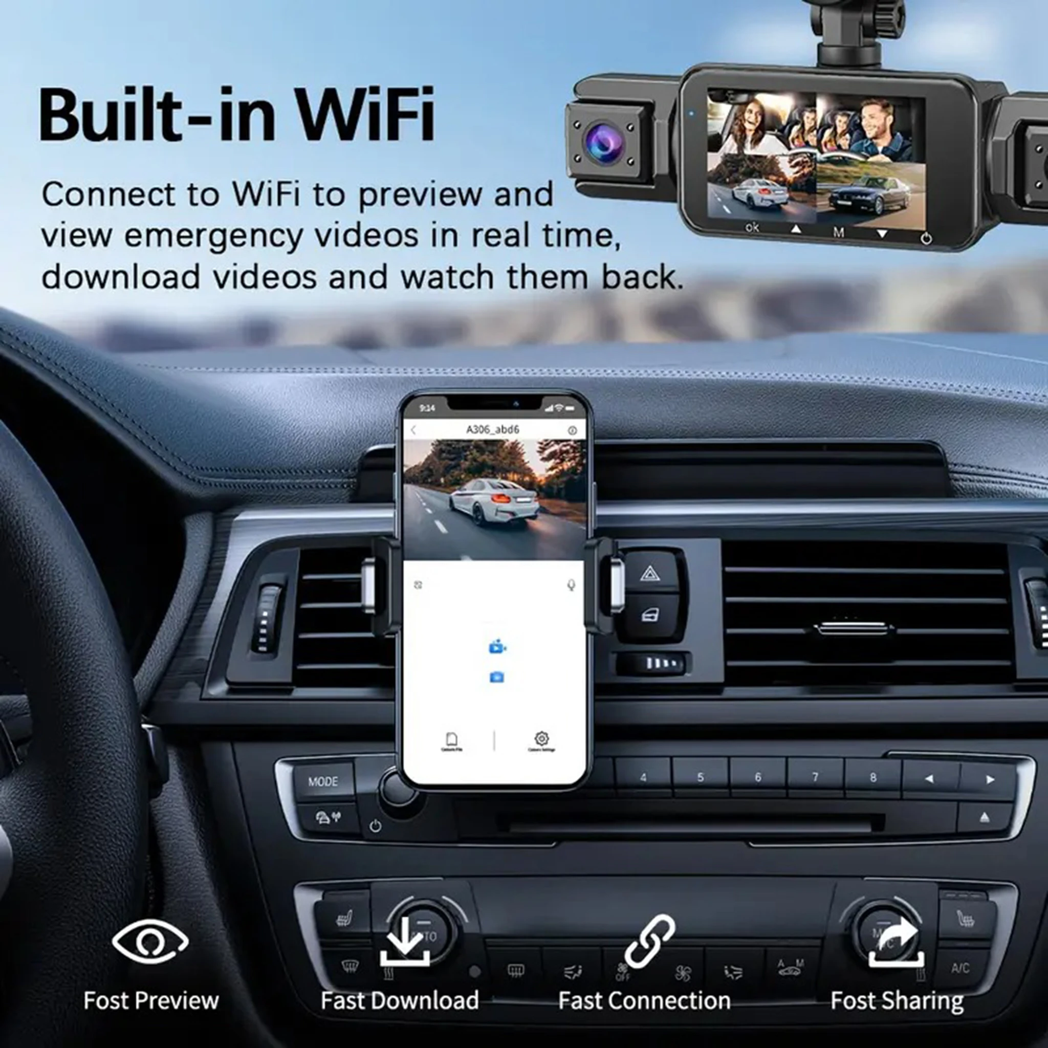 360° dashcam car camera recording wifi wireless webcam way video recorder 1080P 24 Parking 4 Channel Car black box 3