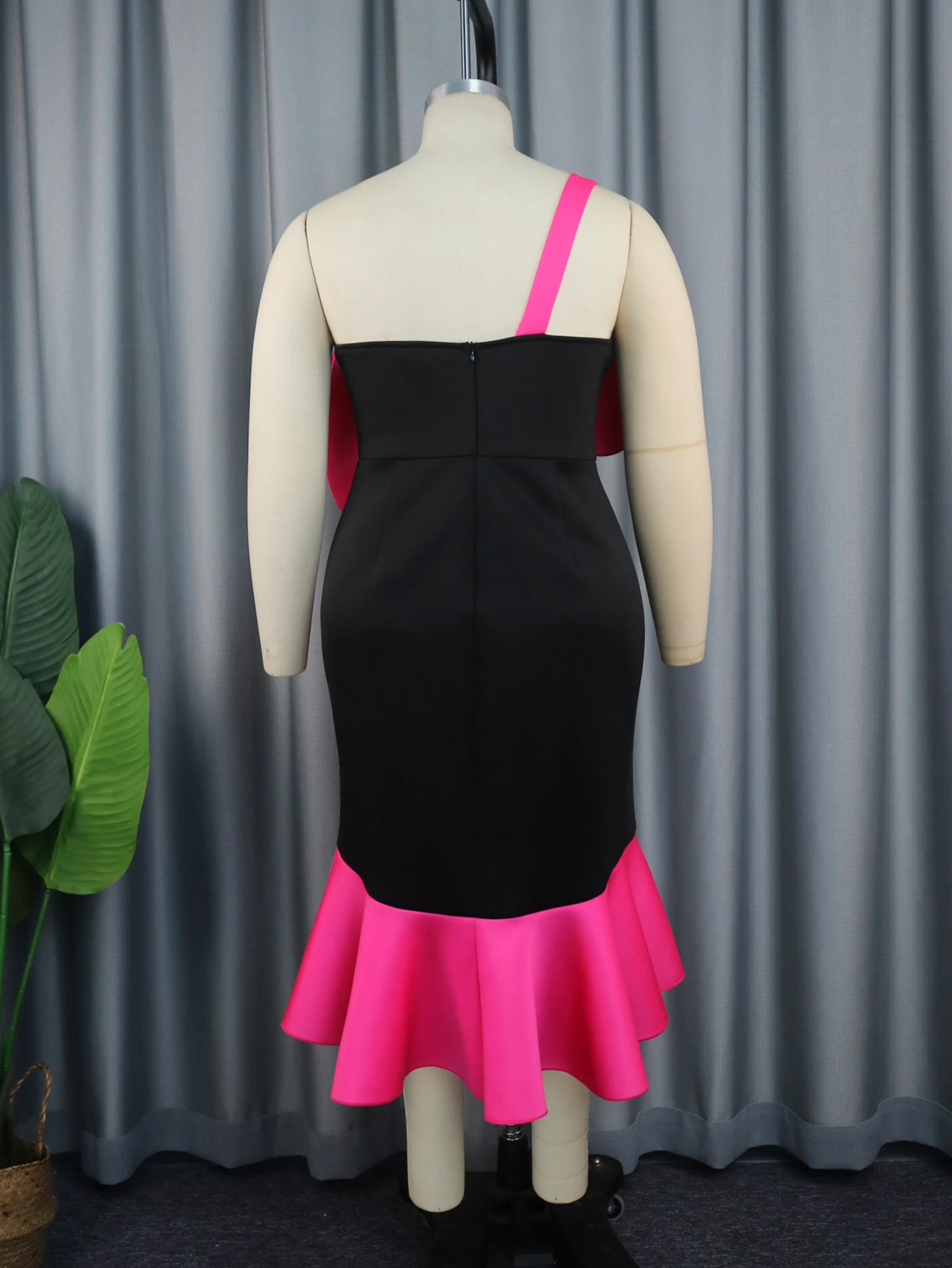 ONTINVA Irregular Dress for Women Plus Size 4XL One Shoulder Ruffles Empire Birthday Evening Event Midi Gowns Summer Outfits