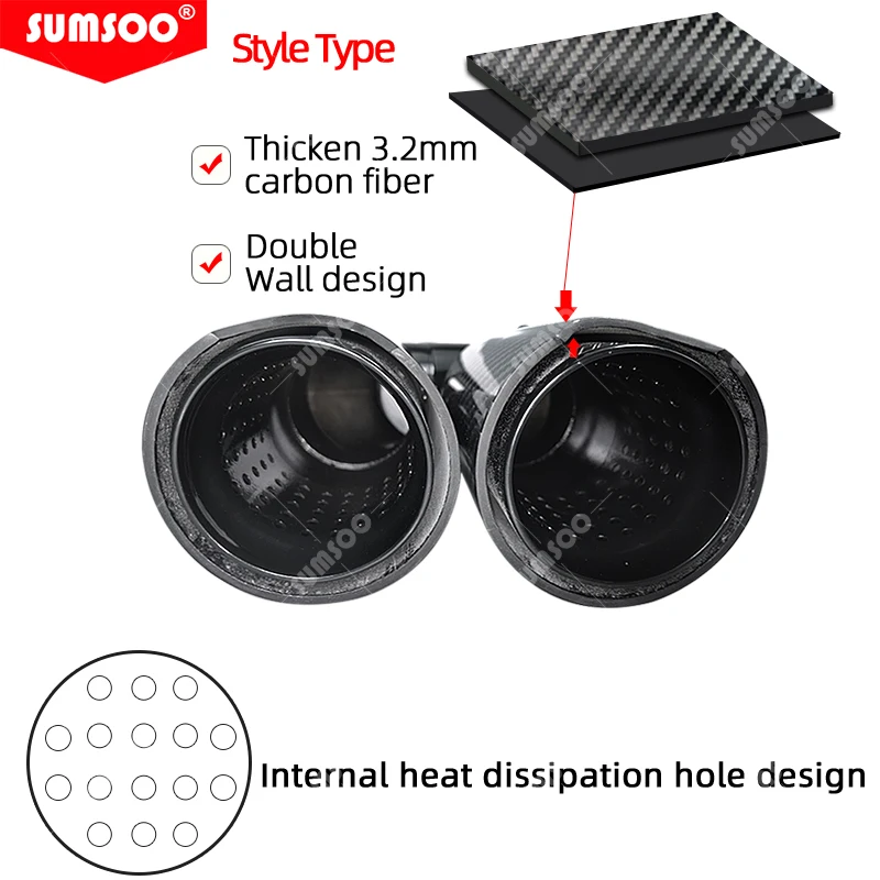 Genuine SUMSOO Y style outlet 80 Double Muffler Tips Universal M performance Carbon Fiber Exhaust Tips End Pipes for BMW Series