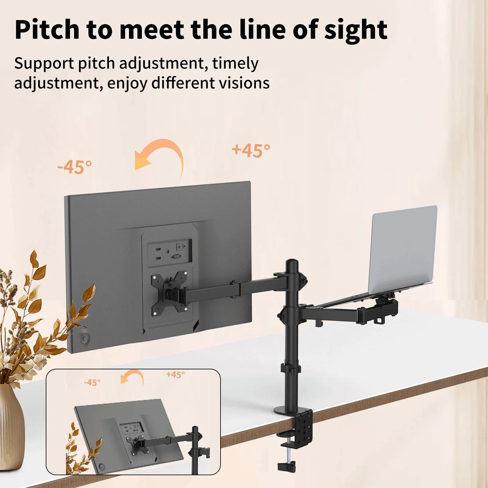 Dual-Monitorhalterung für 13′′–27′′ Bildschirme, verstellbarer Dual-Monitorständer, mit 180 ° Drehbar, neigbar, 360° ° Rotation für das Home Office – Detail 4