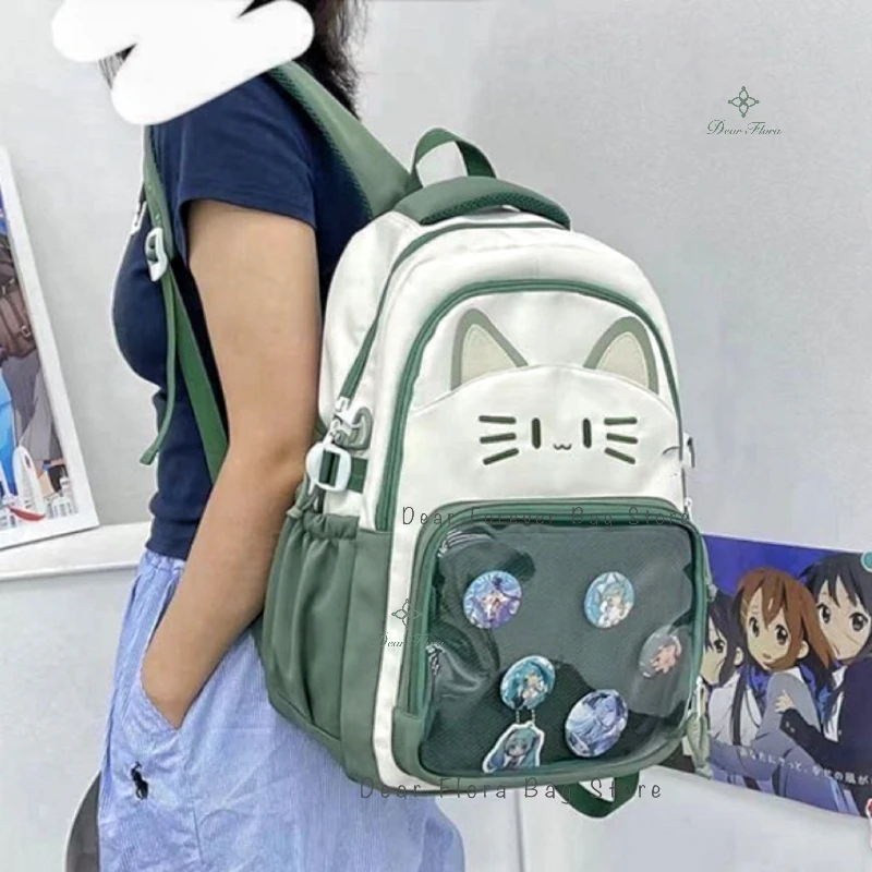 Y2K Cute Cat Ita Backpacks Large Capacity Knapsack Casual Girl Transparent DIY Display Rucksack Cartoon Trendy Travel Schoolbags 6