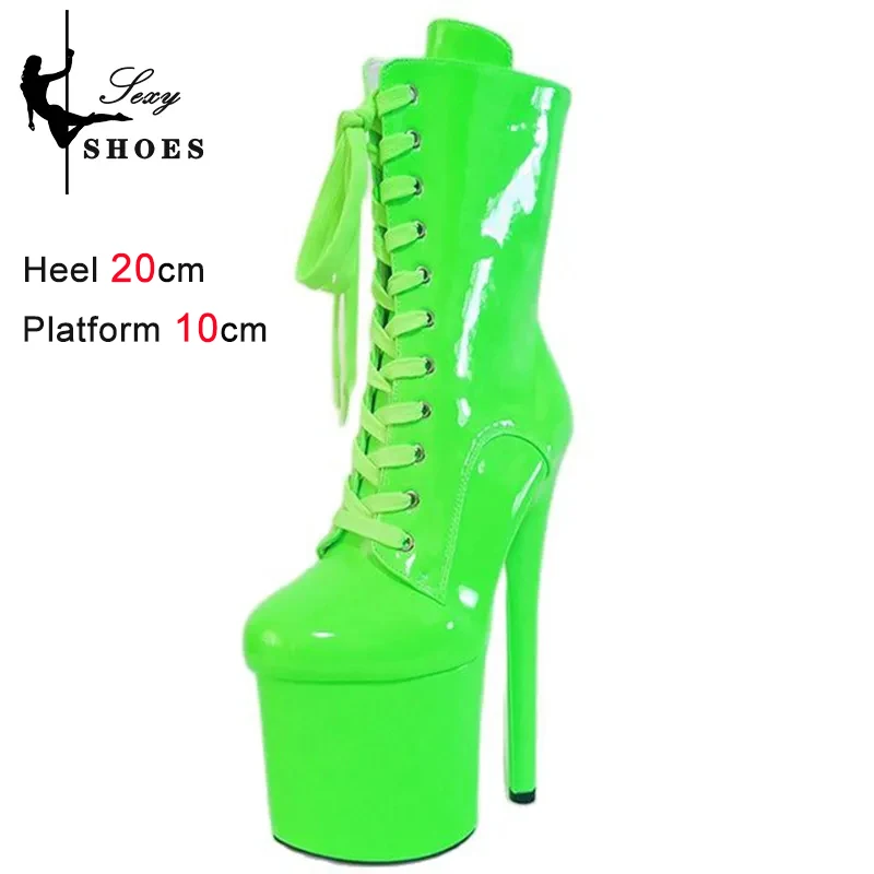 New 20cm Super High Nightclub Platform Heels Strappy ZIP Women's Ankle Boots Sexy Stage Show Heels Pole Dance Shoes Ladies Boots