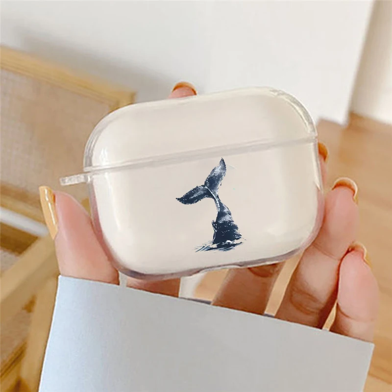 Ocean Animal Cute Dolphin & Sea Turtle Earphone Case - Sea Blue, Clear Cover