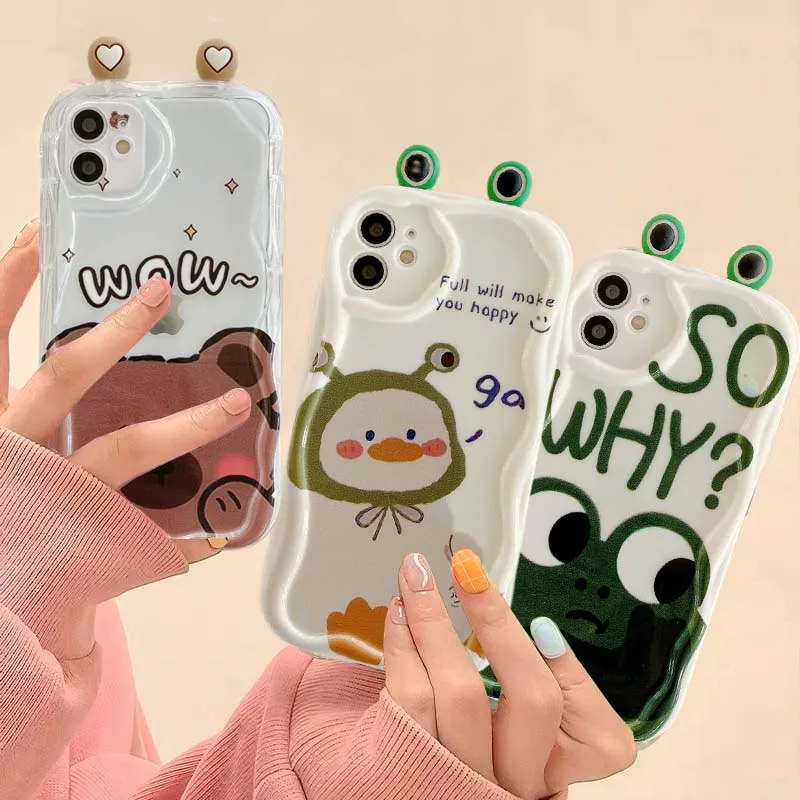 Cute 3D Ears Bear Rabbit Cream Wave Case Per Samsung A54 Fundas Galaxy A34 A04 A13 A14 A22 A23 A24 A31 A32 A33 A50 A52 A53 A04E