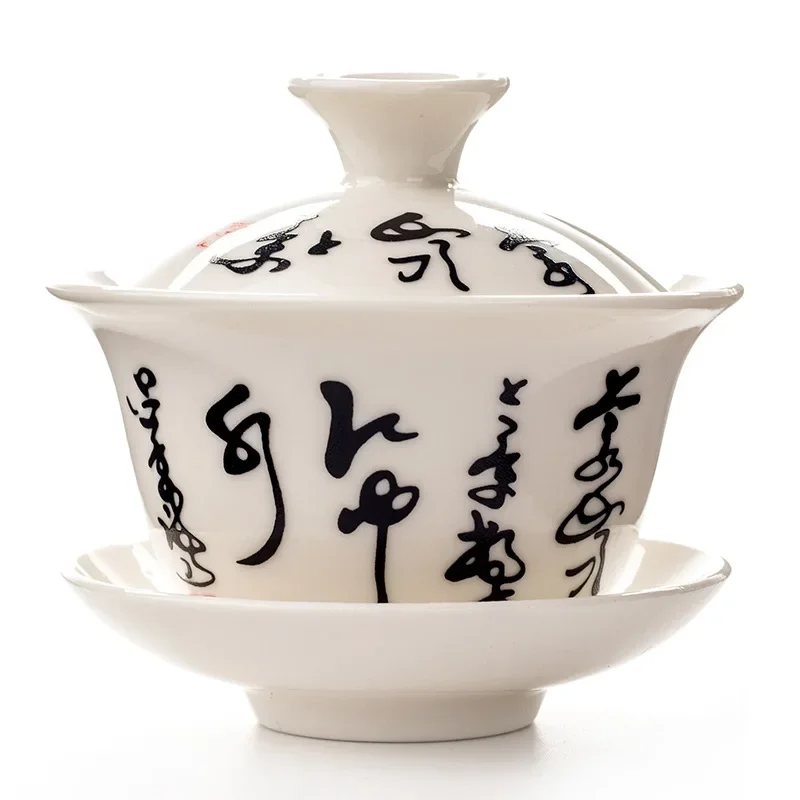 Tureen and Bowls White Porcelain Ceramics Gaiwan Tea Cup Kung Fu Tea Set Gift Pottery Bowl Lid Blue-and-white Special Offer