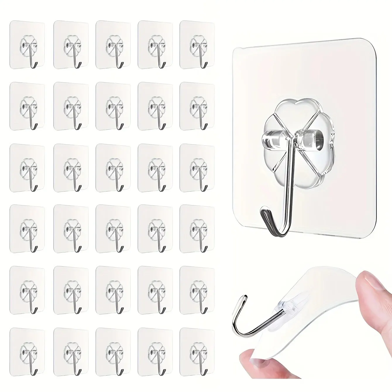 30pc Transparent Wall Mount Hooks - Durable, Traceless, Easy Install, Versatile