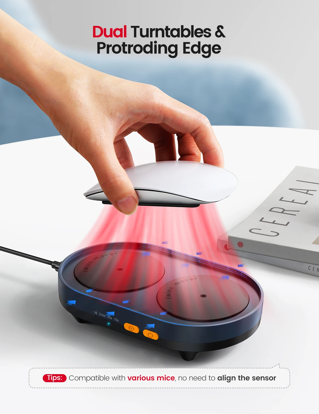 Vaydeer-dual Turntable Mouse Mover Intervalos Ajustáveis on Off Switch Indetectável e Silencioso Mouse Jiggler Simula - Imagem 6