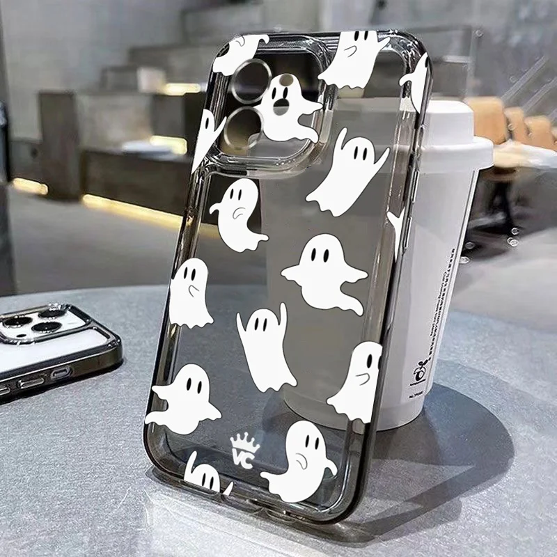 Spooky Cartoon Ghost Pumpkin Shockproof Phone Case - Soft Halloween Design Cover