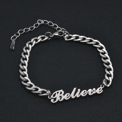 Custom Name Fashion Stainless Steel Cutting Font Bracelet Personalized Cuban Chain Jewelry Boyfriend Girlfriend Birthday Gift