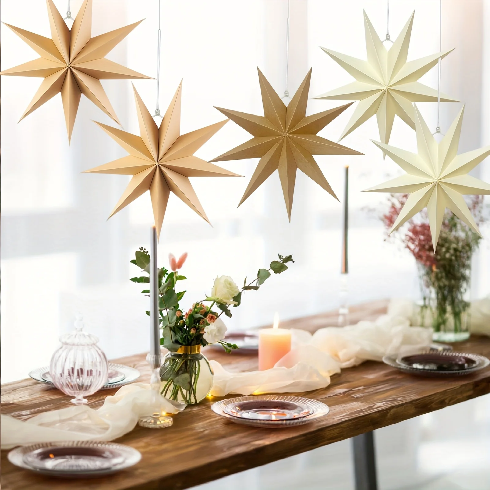 5 Stück 9-zackige Papiersterne Weihnachten Hängedekoration 30 cm Faltpapier Sterndekorationen für Hochzeit Geburtstag Weihnachten Zuhause Par – Detail 5