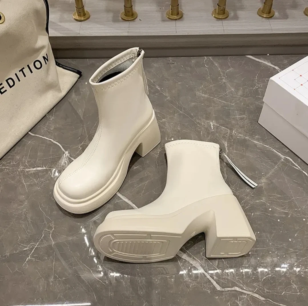 Aphixta Classic Ladies Platform Ankle Boots 9cm High Heels Concise Women Modern Boots Botines Shoes For Woman Back Zipper Boats