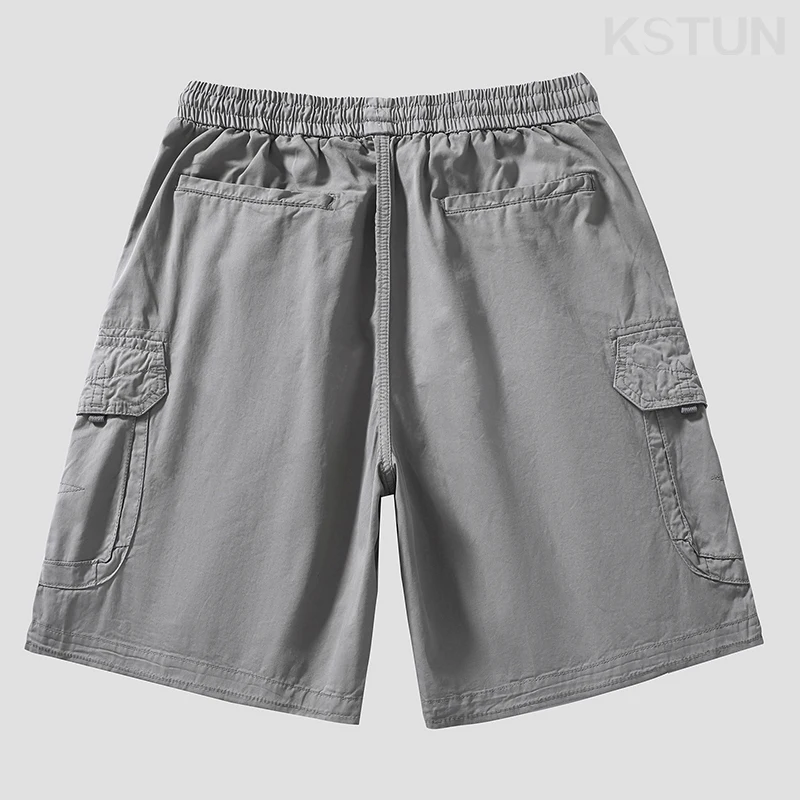 100% Cotton Summer Short Pants Loose Fit Overalls Male Cargo Shorts Casual Trendy Elastic Waist