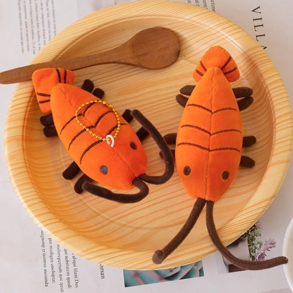 Stuffed Lobster Plush Pendant Funny Design Soft Shrimp Plush Toy Pendant Animal Cute Shrimp Plush Doll Keychain Kid Boys