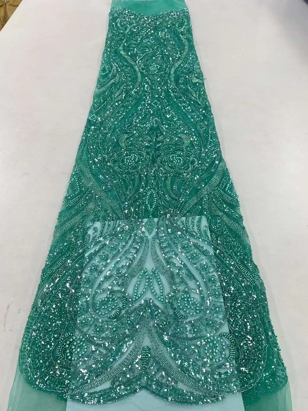 

High-End Luxury French Embroidery Groom Lace Fabric African Nigerian With Sequins Beads Fabric For Wedding Dress ZX85AA