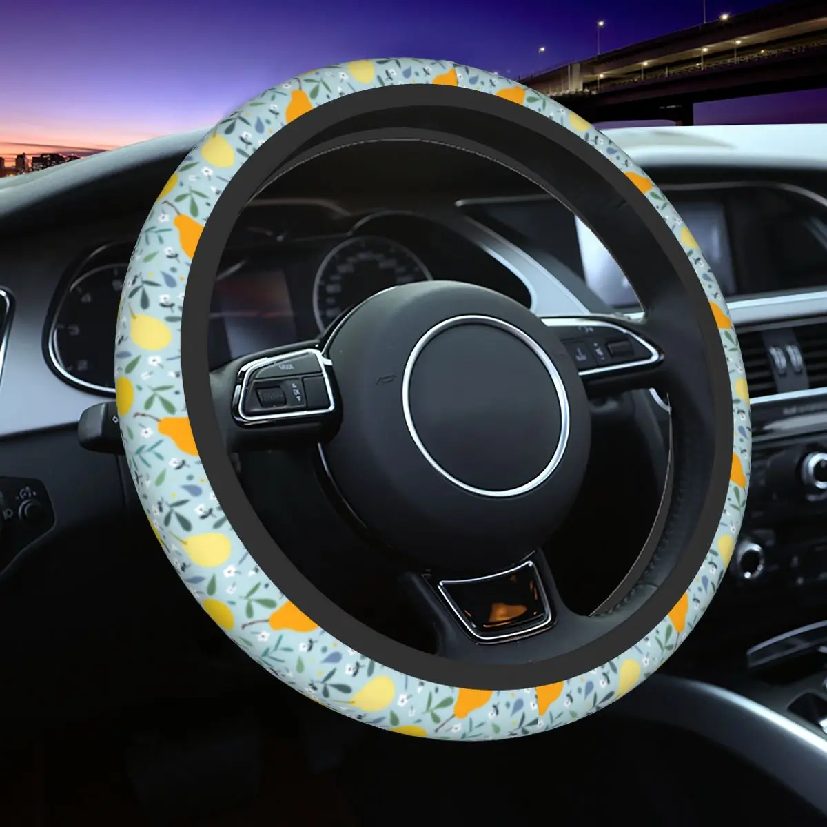 

Pear Fruit Floral Flower Car Steering Wheel Cover 37-38 Steering Wheel Protective Cover Elastische Car-styling Car Accessories