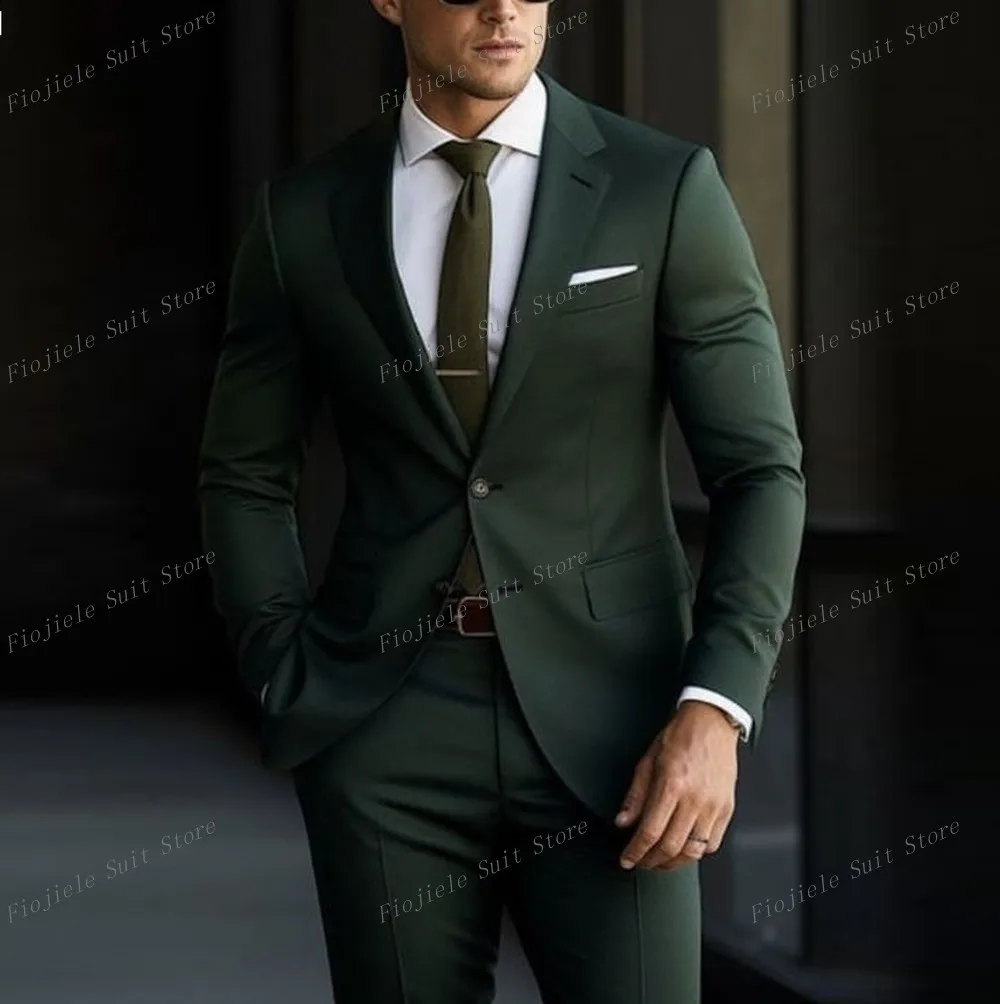 

Dark Green Men Formal Occasion Tuxedos Business Suit Groom Groomsman Wedding Party Prom Male Clothing 2 Piece Set Blazer Pants