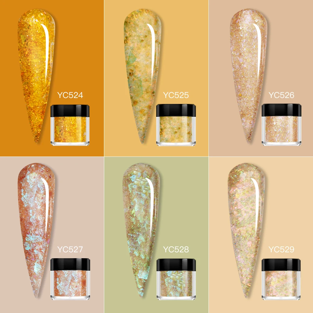 HNDO New 12 Color Amber Nail Acrylic Powder Sequins Glitter for Nail Art Decoration for Manicure Design Pigment Dust Material