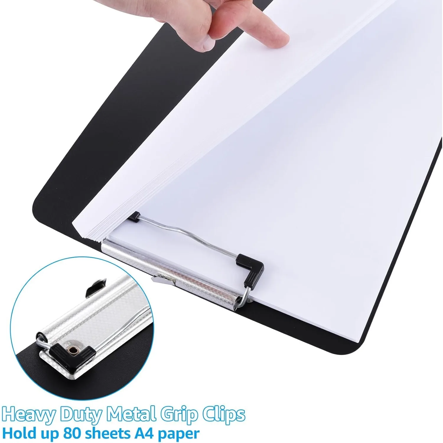 5-Pack Black A4 Clipboards with Low Profile Clip and Hanging Hole