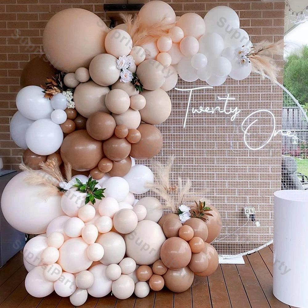 

133pcs Coffee Balloon Garland Arch DIY Wedding Decoration Double Apricot Cream Peach Blush Nude Balloon Baby Shower Decor