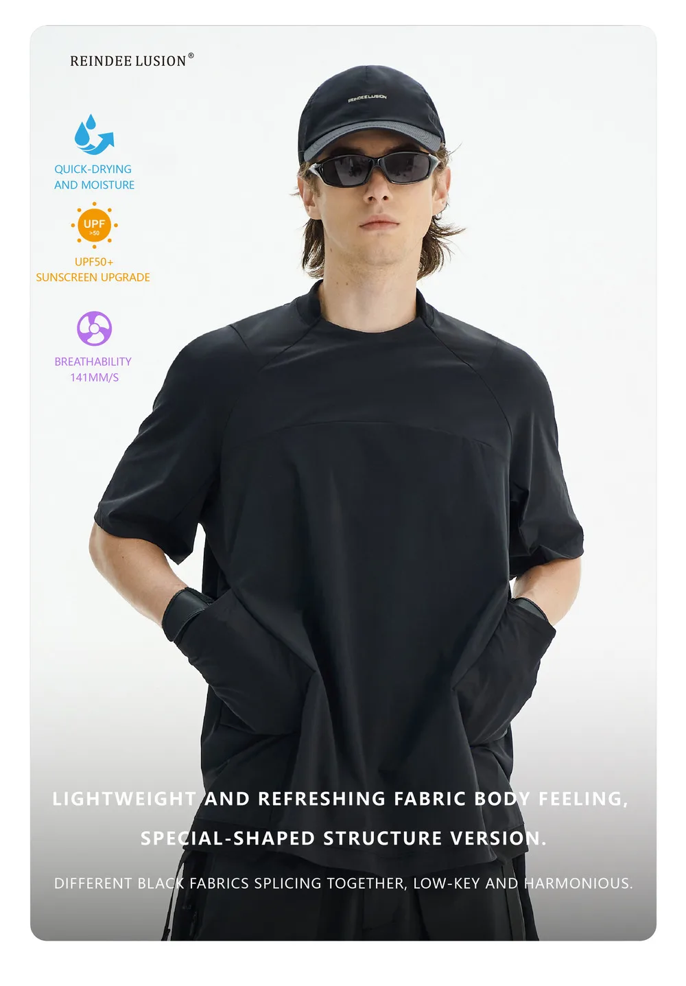 Reindee Lusion 24ss Quick drying ice feel material t-shirt side pockets elastic uv proterction fabric techwear gorpcore