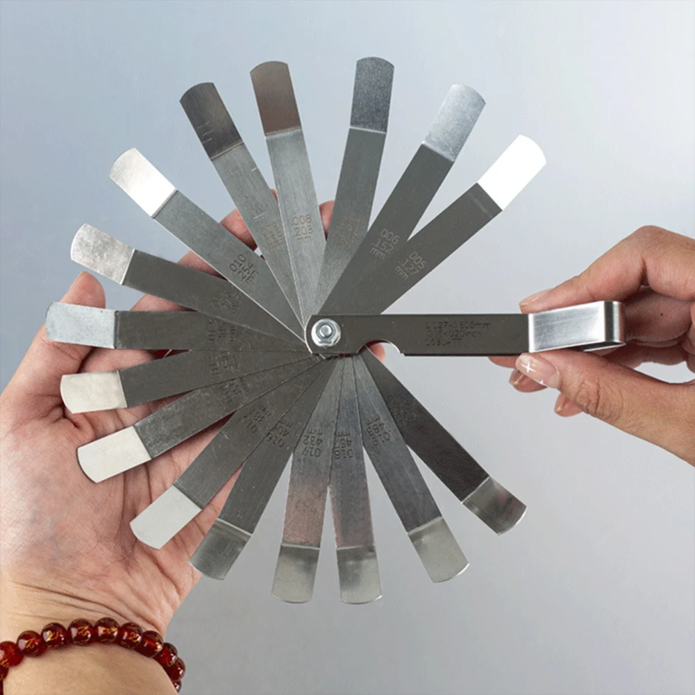 16 블레이드 필러 게이지 세트, 이중 표시 미터법 및 영국식 측정 도구, 용접 검사 도구, 슬롯 크기 측정용