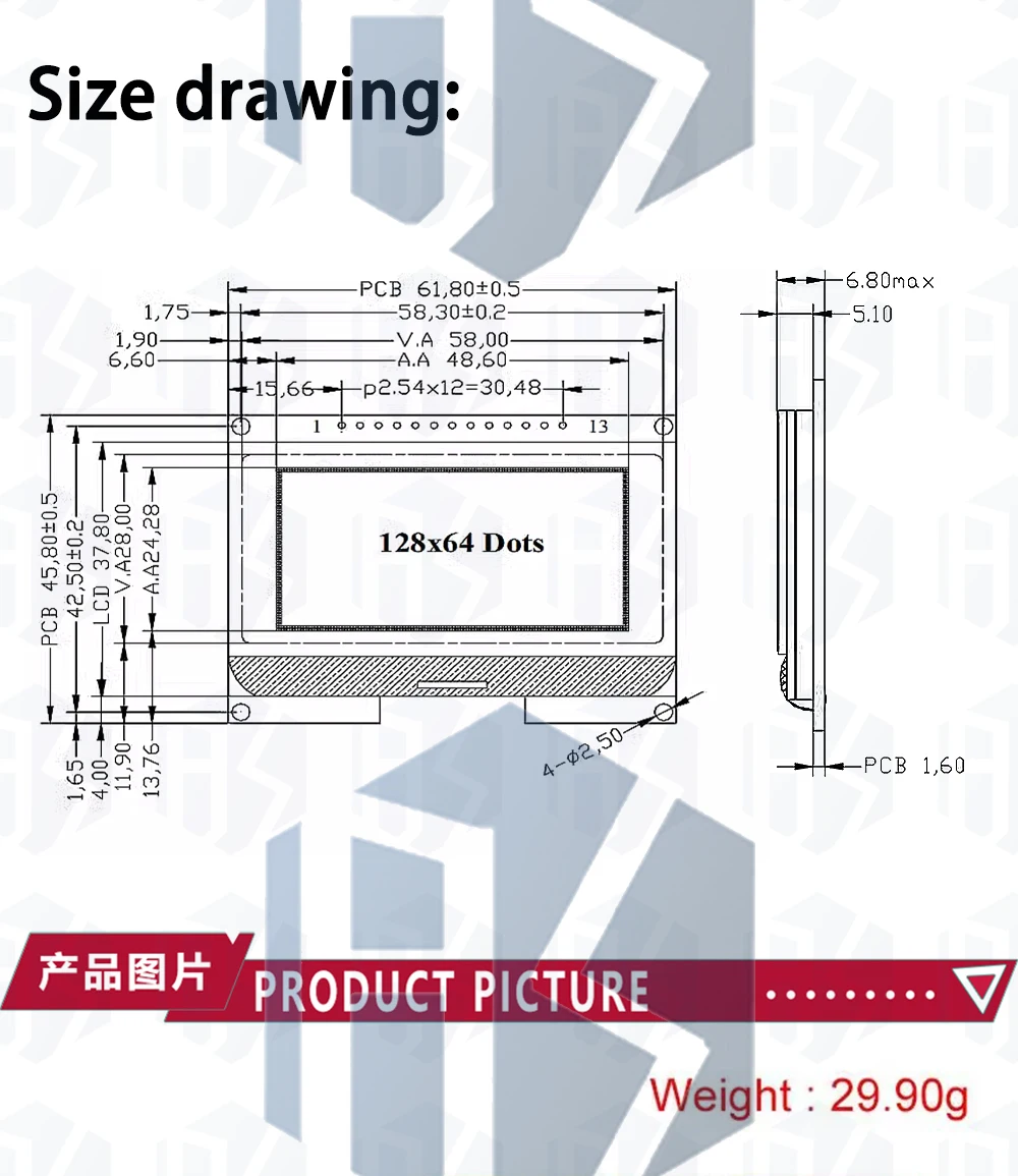 Eggo lcd12864 12864-06d, 12864, LCD-Modul, Zahnrad, mit chinesischer Schrift, Punktmatrix-Bildschirm, SPI-Schnitts telle – Detail 5