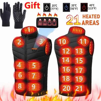 21/13/9Areas Self Heating Vest Jacket Heated Winter Men Womens Heated Jacket Tactical Heating Vest Body Warmer Coat with  Gloves