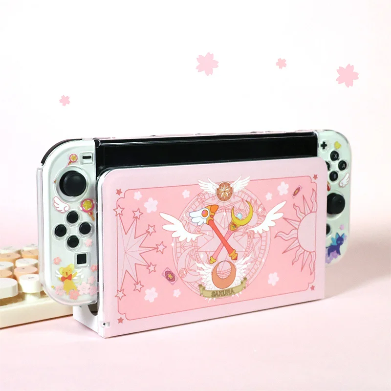 Anime Card Captor Sakura Pink Protection Funda Switch OLED Case Joycon Housing Protective Case For Housse Switch Accessories