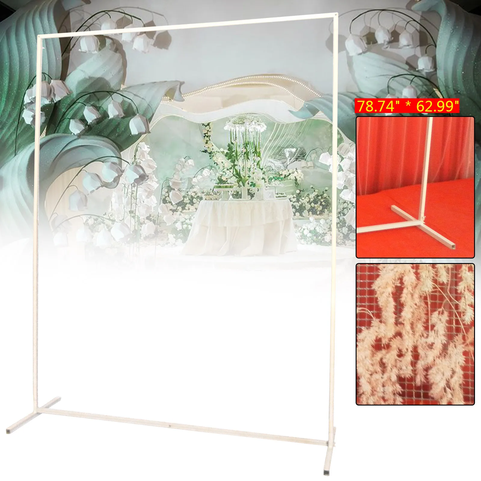 

2M×1.6M Square Metal White Wedding Arch Stand Flower Balloon Backdrop Decor Rack Frame for Garden Birthday Party