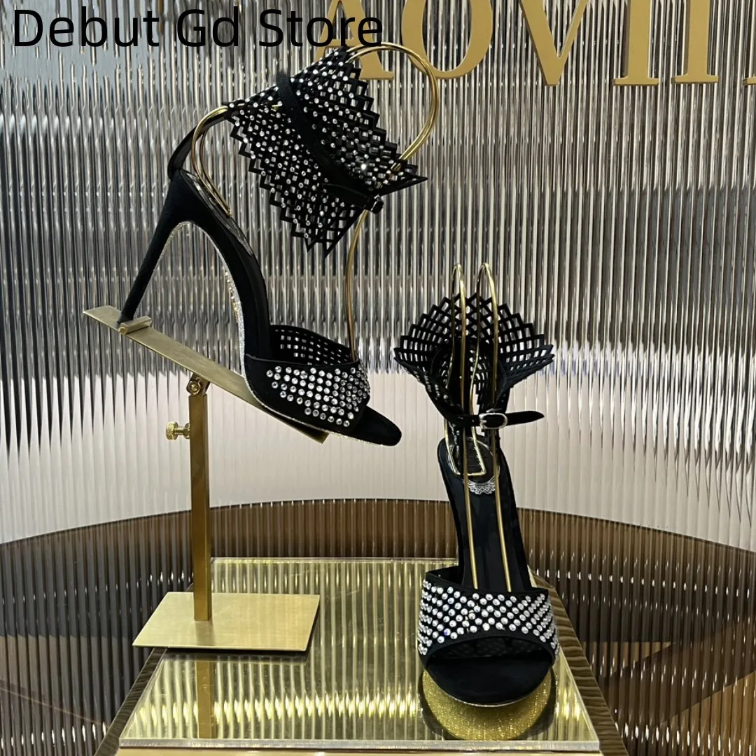 

Top Fashion 2024 Summer New Broadband Sexy Water Diamond Sandals Open Toe Buckle Small Heels Large Heels Women's Shoes