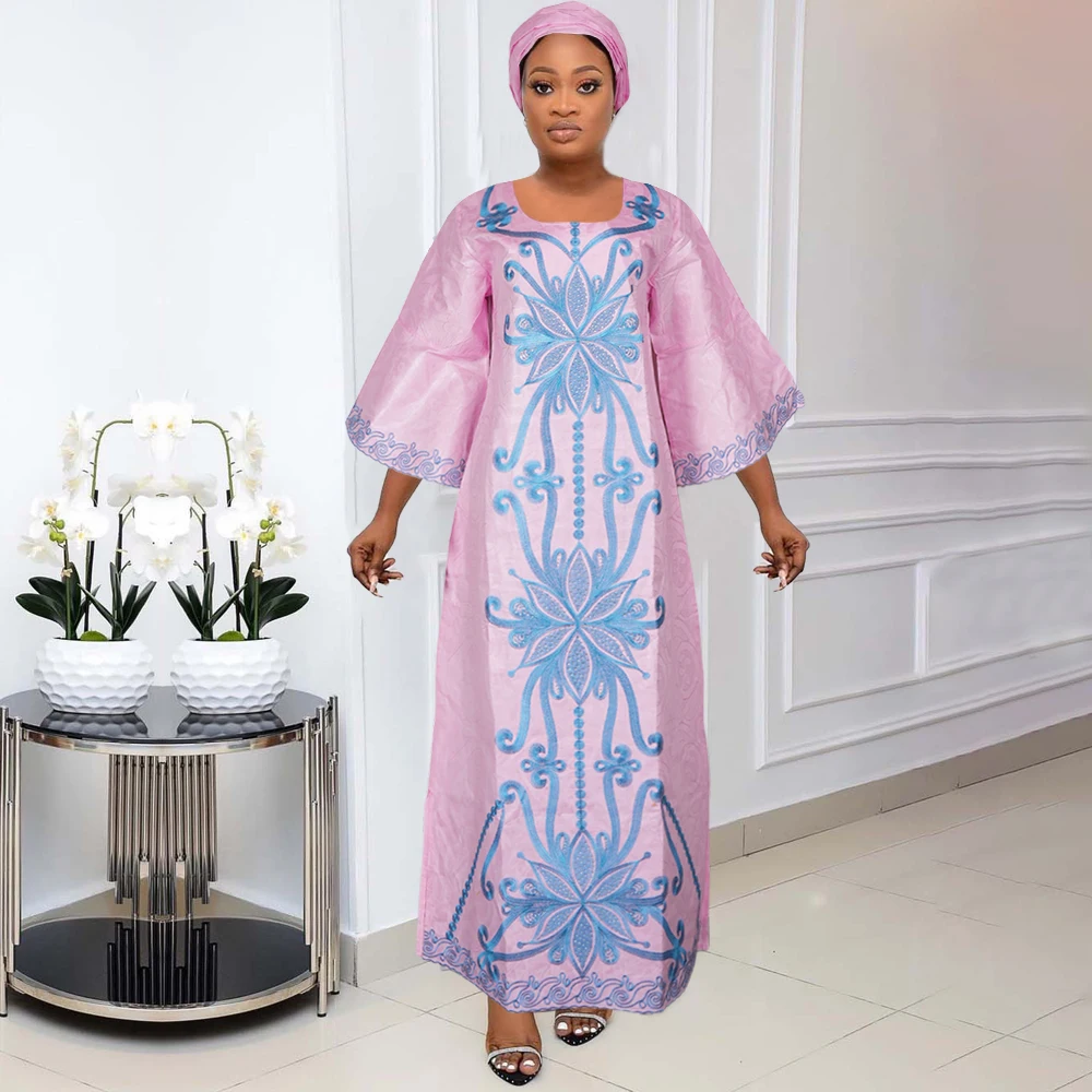 H&D African Clothes For Women Traditional Embroidery Dresses Bazin Riche Maxi Dress Women High quality Party Wedding 2024