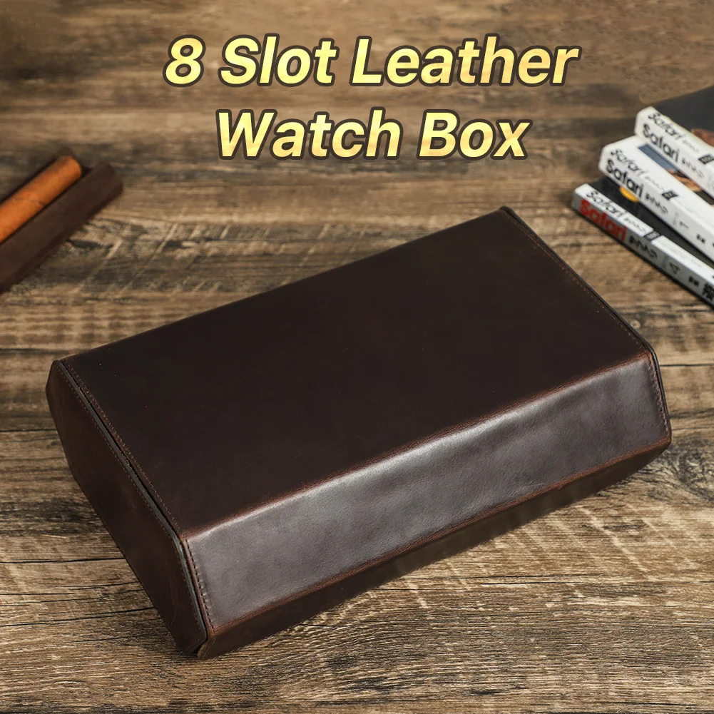 CONTACT'S FAMILY Luxury 8 Slots Watch Roll Case Genuine Nubuck Leather Watches Storage Travel Display Organizer Gift Box for Men