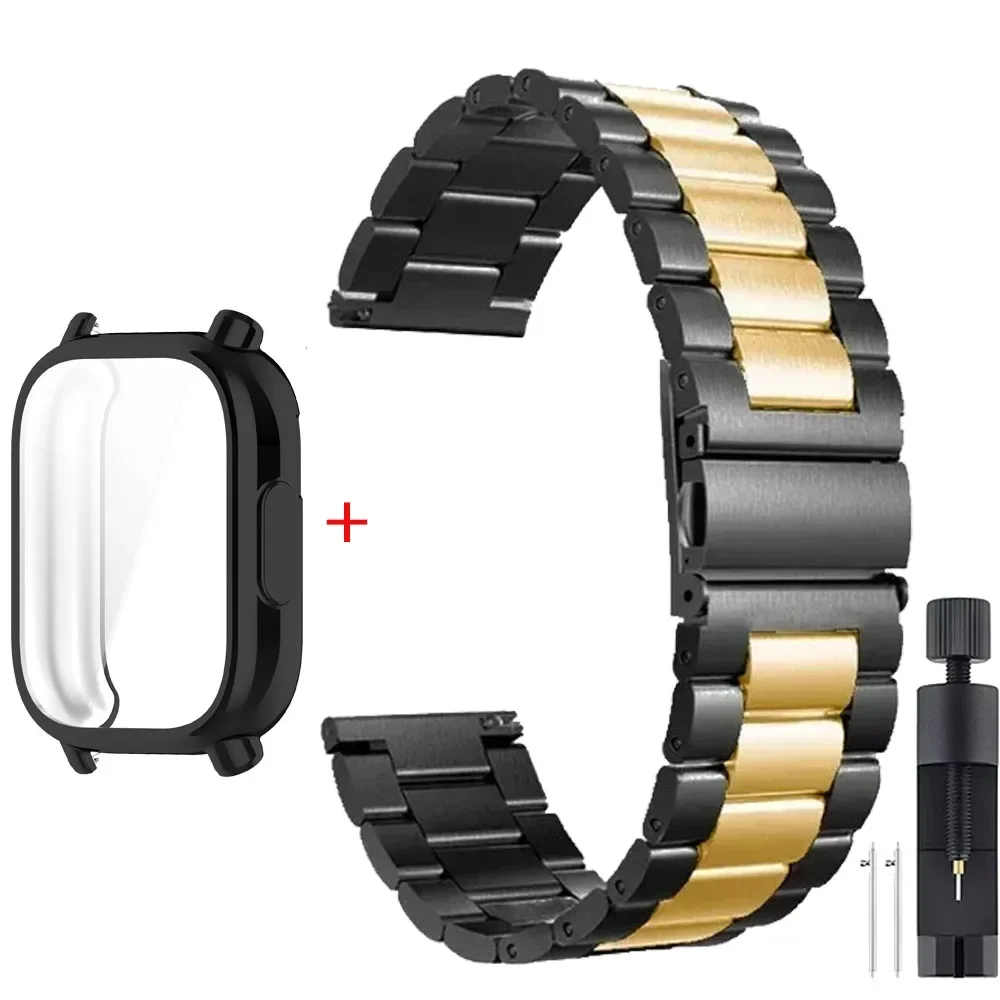 Luxury Metal Strap with TPU Soft Case for Premium Smartwatches - Stainless Steel Watchband Correa
