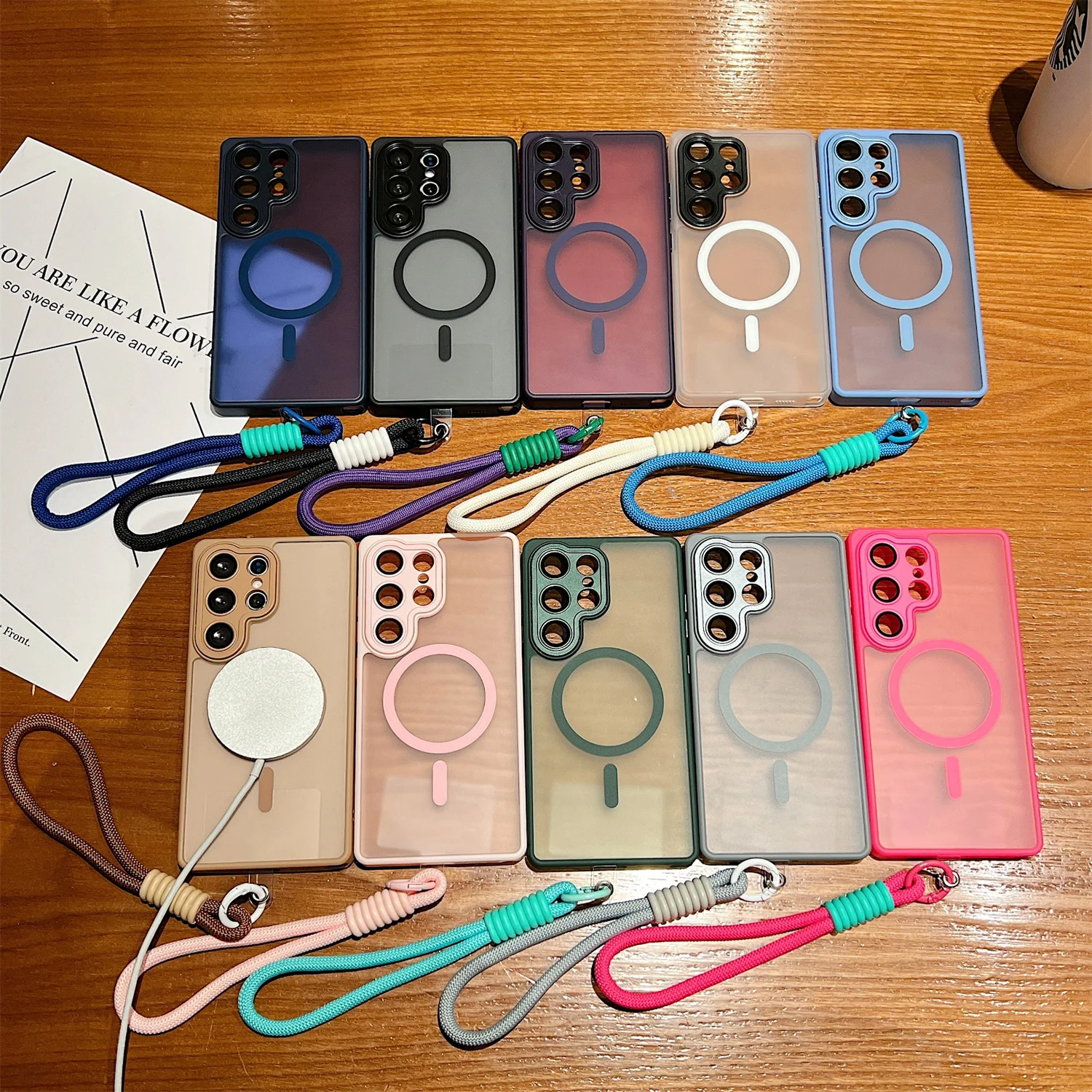 Matte Translucent Magnetic Case with Lanyard and Magsafe Wireless Charging Compatibility