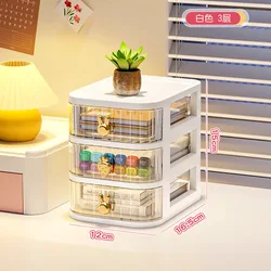 Cartoon Pattern Desktop Organizer with Drawer - Style Storage Box for Office and Cosmetic Essentials (3 layers - white)