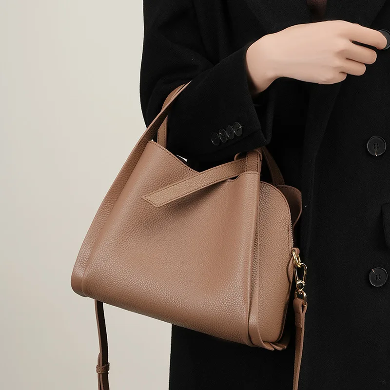 

Leather Handbag Ladies Crossbody Bag Cowhide Bucket Bags Shoudler Bag Top Handle Bag