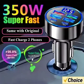 Caricabatteria da auto da 350 W USB PD QC3.0 Caricatore per telefono da auto USB C Adattatore di tipo C per iPhone Samsung Huawei Xiaomi Ricarica rapida ﻿