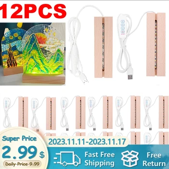 직사각형 솔리드 목재 LED베이스 스트립, 송진 문자 램프, 유리 송진 아트 목재 조명 디스플레이 베이스, 홈 데코