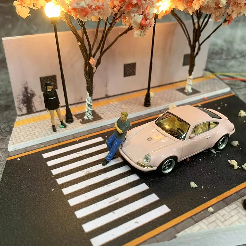 1:64 Scale Diorama Car Garage Model LED Lighting City Street View
