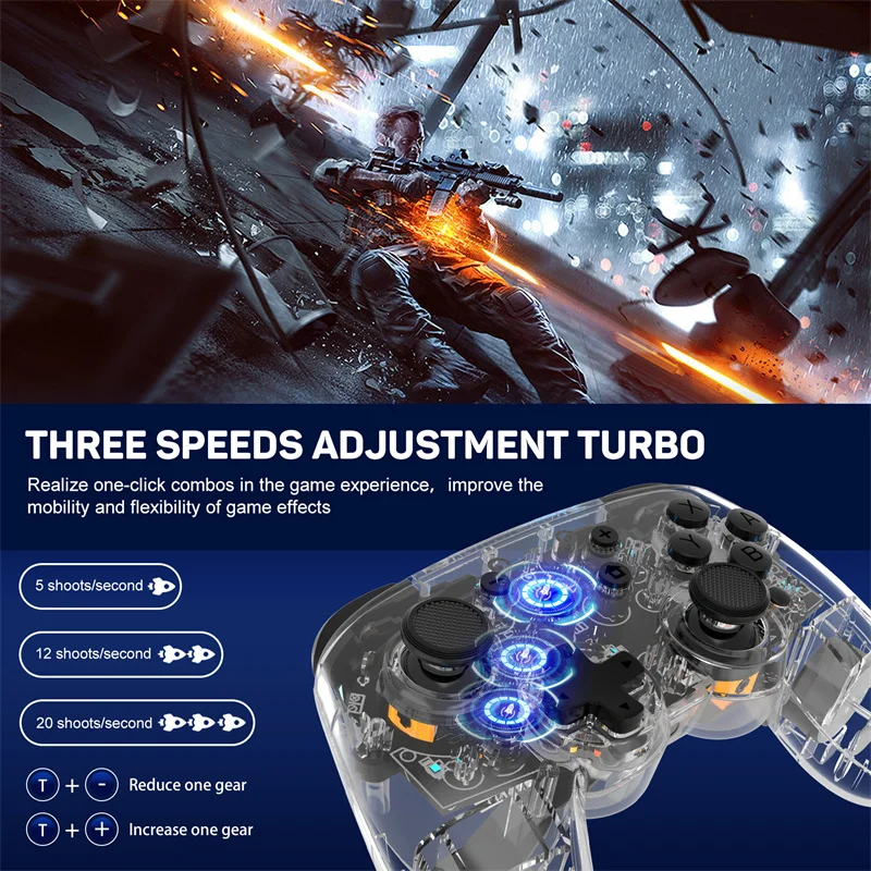 HOT KS35 Pro Transparant Colorful Wireless Bluetooth Controller Joystick Gamepad 6-axis Somatosensory For Nintendo Switch