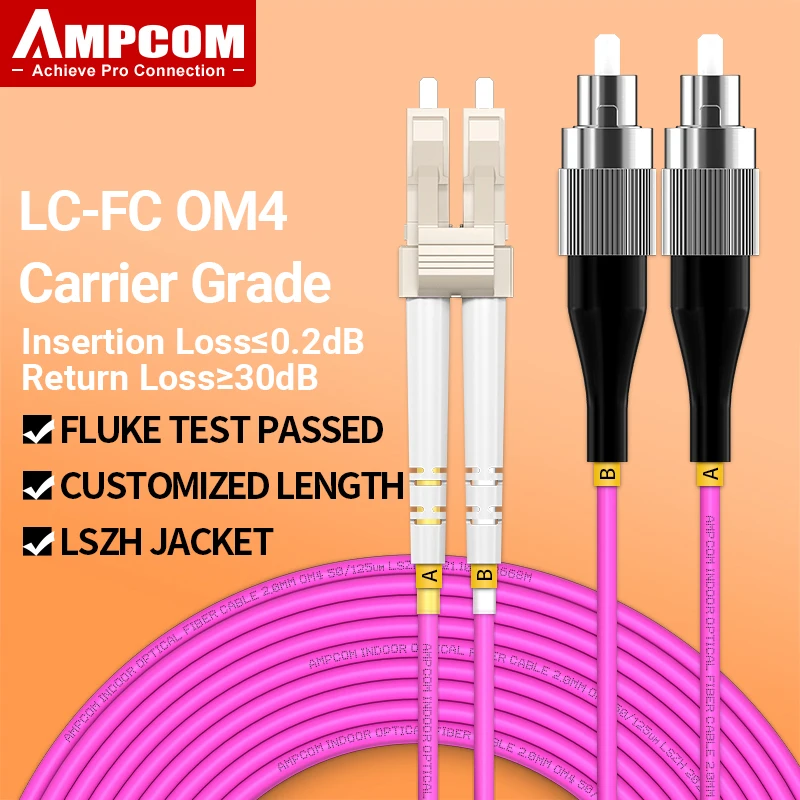 Ampcom Om4 Lc To Fc Upc Fiber Optical Patch Cable Multimode Duplex Mmf ...