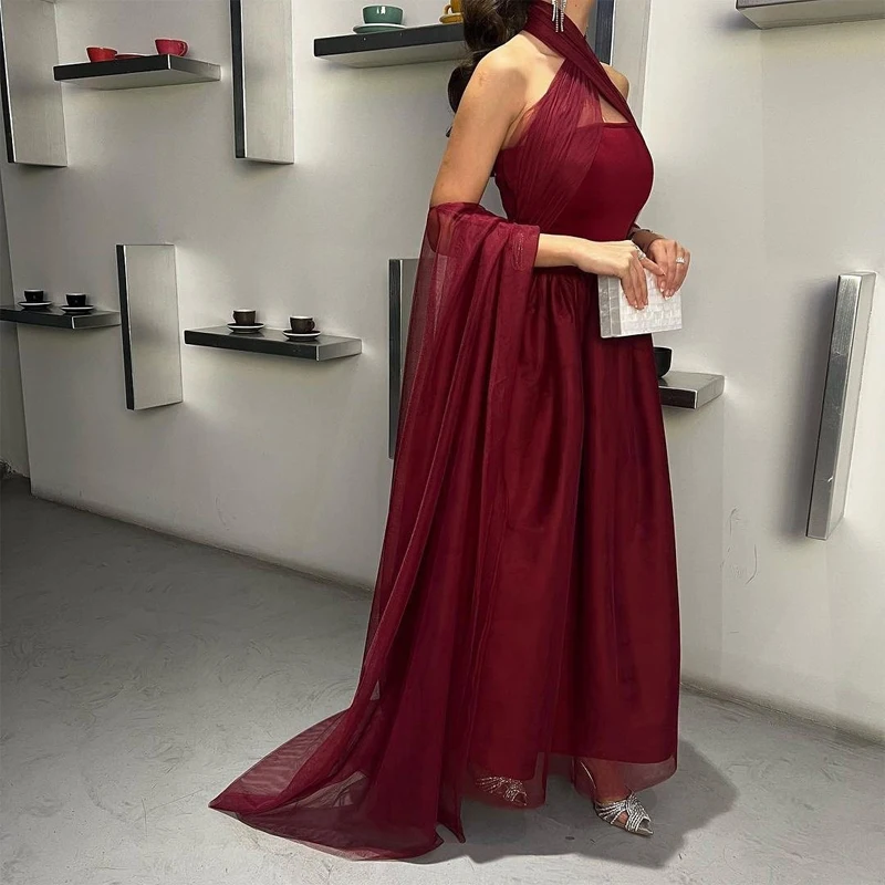 

Sexy Strapless Mermaid Evening Dress Fishtail فستان سهرة Red Prom Dresses Silk Satin With Cape Trumpet Robe De Soirée
