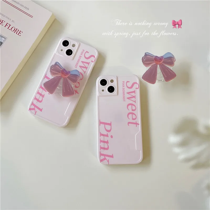 

Foundation make-up sweet pink+bow bracket Phone Case For iphone 14 13 12 11 Pro Max X XR XSMAX 7 8 Plus SE TPU Case Cover